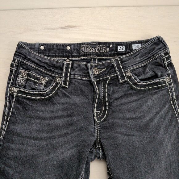 Miss Me Jeans Womens 27 Dark Gray Skinny JP5014SK-3 Embellished Pockets Denim - Picture 3 of 15